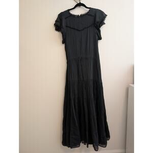 Tensione In Black Boho Peasant Maxi Dress Size Small See Measurements
